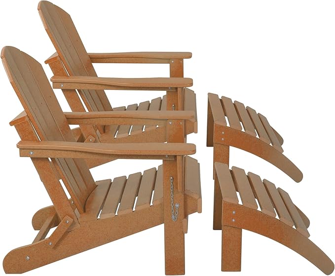WestinTrends Malibu Outdoor Lounge Chair Set, 4-Pieces Adirondack Chair Set of 2 with Ottoman, All Weather Poly Lumber Patio Lawn Folding Chair for Outside Pool Beach, Orange
