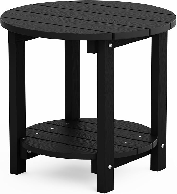YEFU Adirondack Side Table, 18" Double Outdoor Side Table, Poly Lumber end Table, Weather Resistant for Indoor, Patio, Pool, Porch, Backyard-Black