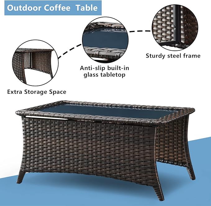 HUMMUH 4 Piece Patio Conversation Furniture Set PE Wicker Rattan Outdoor Loveseat Sofa, Patio Chairs - Photo 8