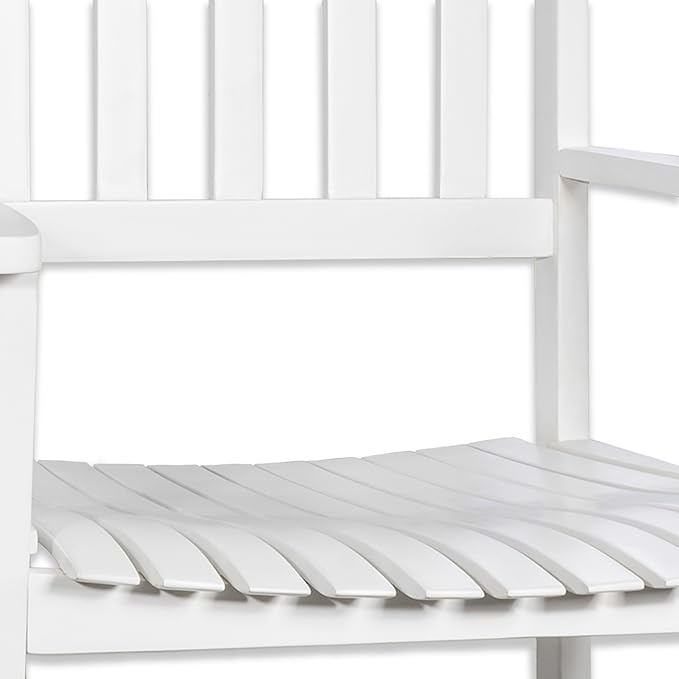 Eyely KCR300C Orvindar Farmhouse Classic Slat-Back 350-LBS Support Acacia Wood Outdoor Rocking Chair, White