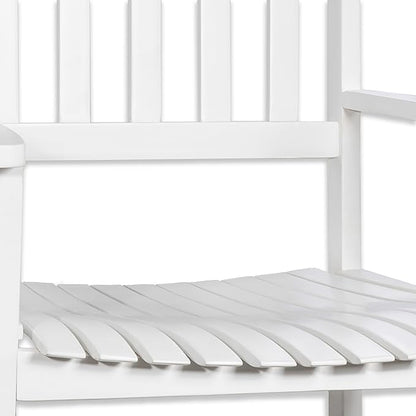 Eyely KCR300C Orvindar Farmhouse Classic Slat-Back 350-LBS Support Acacia Wood Outdoor Rocking Chair, White