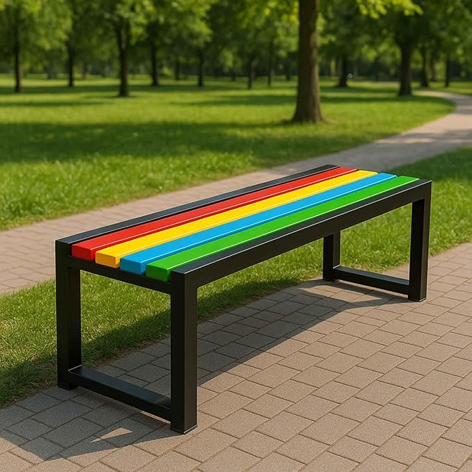 31" Outdoor Bench Weatherproof Patio Garden Benches Metal Backless Bench Seating 2-4 Person Slatted Chairs for Porch Patio Lawn and Backyard Black(Black,L-31)