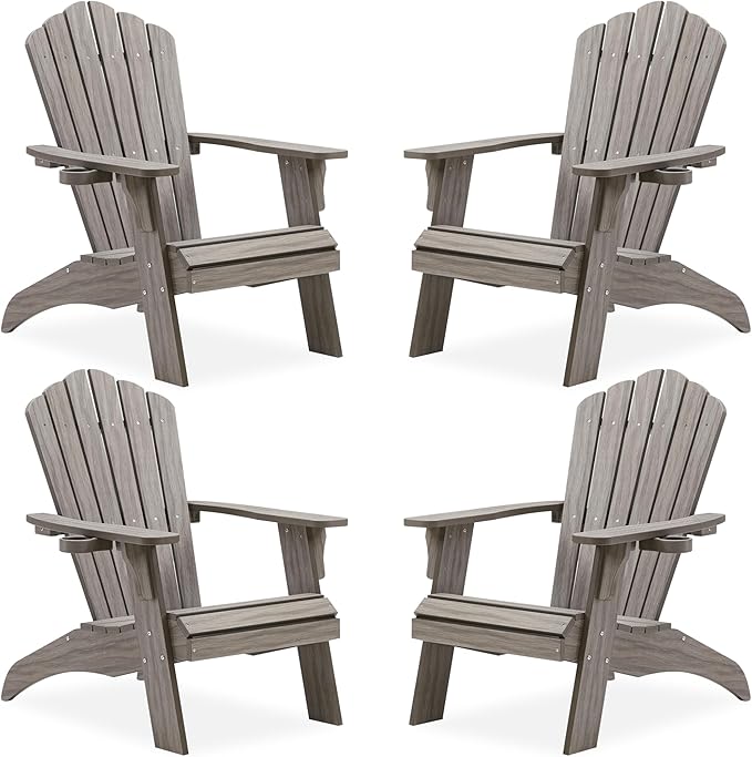 Psilvam Oversized Adirondack Chair, Fade-Resistant & Odor-Free Poly Lumber Fire Pit Chairs with Cup Holder - Photo 1