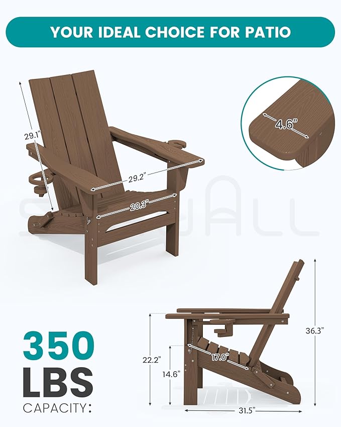 SERWALL Modern Adirondack Chair Set of 4, Folding Adirondack Chair with Cup Holders - Photo 2