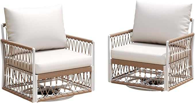 Christopher Knight Home Fiora 360° Swivel Patio Chairs Set of 2 with Handwoven Rope - Photo 4