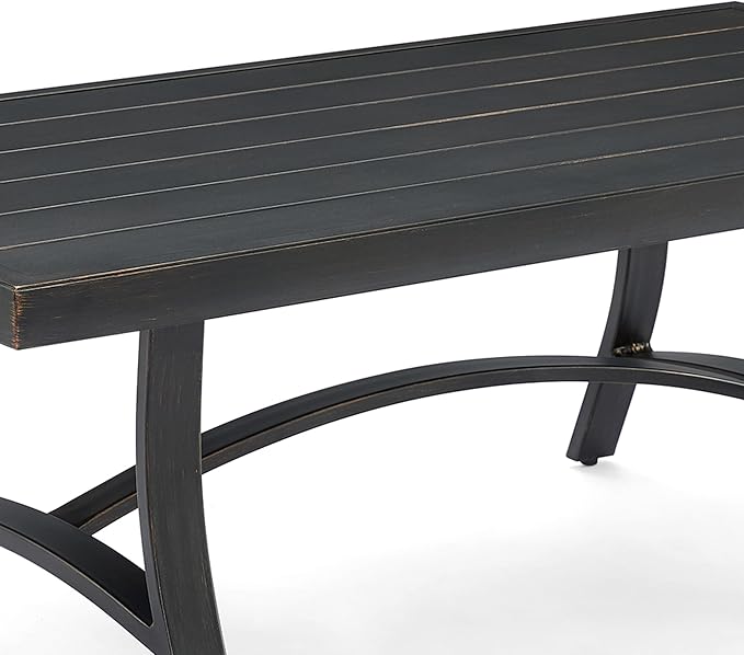 Ulax furniture Outdoor Coffee Table, Rectangle Metal Slat Table, Black