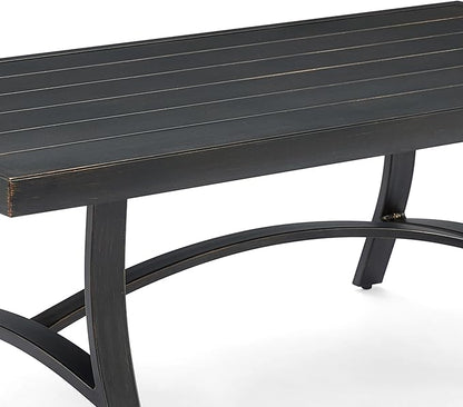 Ulax furniture Outdoor Coffee Table, Rectangle Metal Slat Table, Black