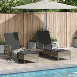 Gray Poly Rattan Sun Lounger Set 2 pcs w Table, 13.8" x 13.8" x 12.6" - Photo 1