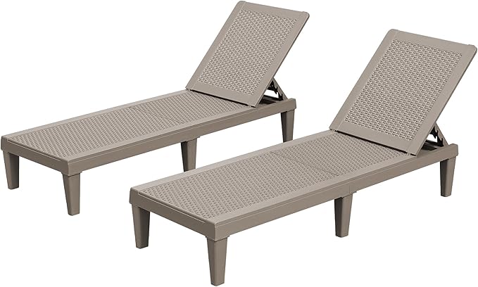 Homall Outdoor Lounge Chairs Set of 2, Quick Assembly & Waterproof Patio Chaise Lounge with Adjustable Backrest for Poolside, Beach, Garden (Light Brown)