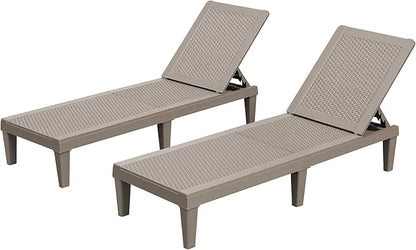 Homall Outdoor Lounge Chairs Set of 2, Quick Assembly & Waterproof Patio Chaise Lounge with Adjustable Backrest for Poolside, Beach, Garden (Light Brown)