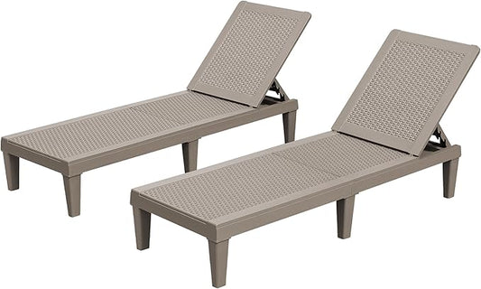 Homall Outdoor Lounge Chairs Set of 2, Quick Assembly & Waterproof Patio Chaise Lounge with Adjustable Backrest for Poolside, Beach, Garden (Light Brown)