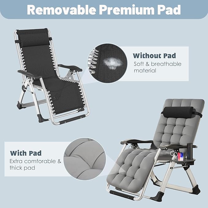 Slsy Zero Gravity Chair, Reclining Lounge Chair with Removable Cushion & Tray for Indoor and Outdoor - Photo 5