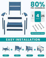 SERWALL HDPE Outdoor Couch, Blue Frame and Khaki Cushion - Photo 8