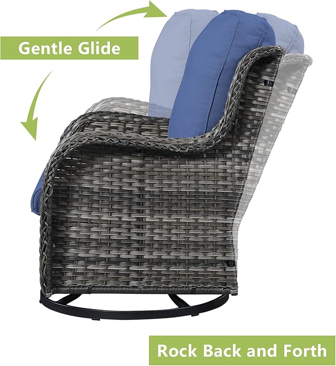 Rilyson Wicker Patio Furniture Set - 7 Piece Rattan Outdoor Sectional Conversation Sets with 2 Rocking Swivel Chairs - Photo 6