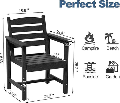 Scurrty Plastic Adirondack Chairs Set of 2, Patio Chairs with Wood Texture,Lawn Fire Pit Deck Porch Garden Chairs for Adults (Black)
