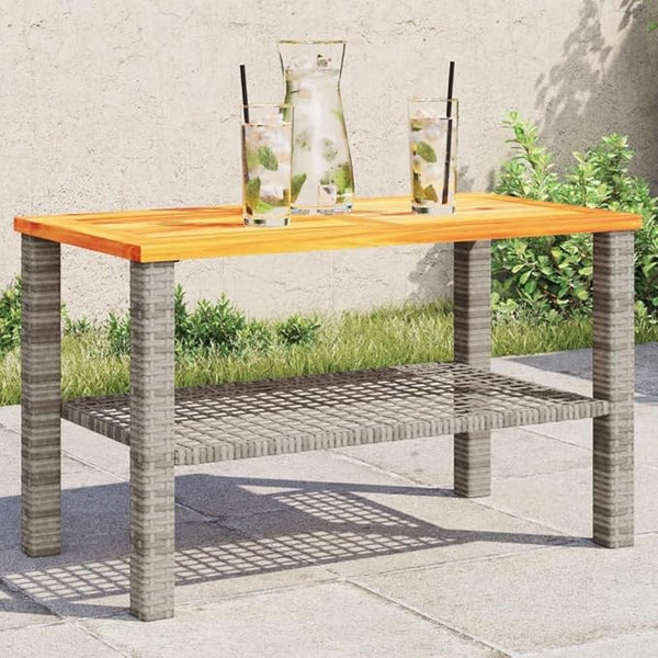 Grey PE Rattan Medium Durable Garden Table with Acacia Wood Top, 4-Person Seating - Photo 1