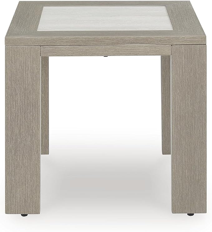 Signature Design by Ashley Kimpton Isle Cottage Sintered Stone Tabletop Outdoor End Table with 4 Legs, Light Brown & Beige