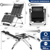 UDPATIO Oversized Zero Gravity Chair Set of 2, 29In XL Patio Reclining Chair with Cushion, Outdoor Folding Recliner - Photo 3