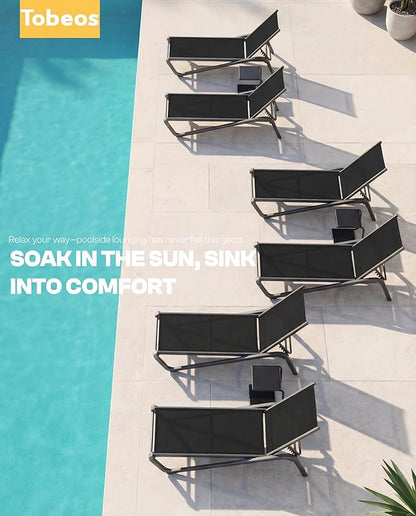 Outdoor Chaise Lounge Chair Set of 2, 5-Position Adjustable Patio Lounge Chair with Aluminum Frame, Textilene Fabric Pool Loung Chairs for Poolside, Deck, Backyard (Black)