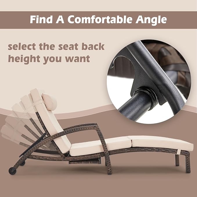 Chaise Lounge Chairs Outdoor Set of 6, Comfy Outside Wicker Patio Pool Lounge Chair w/ 5 Adjustable Back Angle - Photo 4