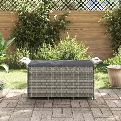Grey Polyethylene Rattan Garden Bench, Weatherproof Outdoor Seating with Storage, Patio Furniture for 2 People, 45.7x45.7x22.4 Inches Patio Bench