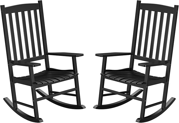 SUPER DEAL Outdoor Wood Rocking Chair for Porch, All Weather Resistant Outdoor Indoor Patio Rocker Chair (2)