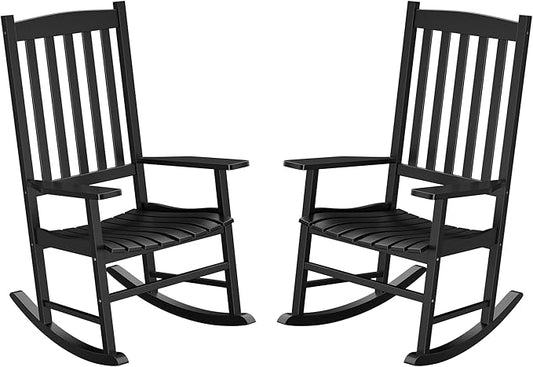 SUPER DEAL Outdoor Wood Rocking Chair for Porch, All Weather Resistant Outdoor Indoor Patio Rocker Chair (2)