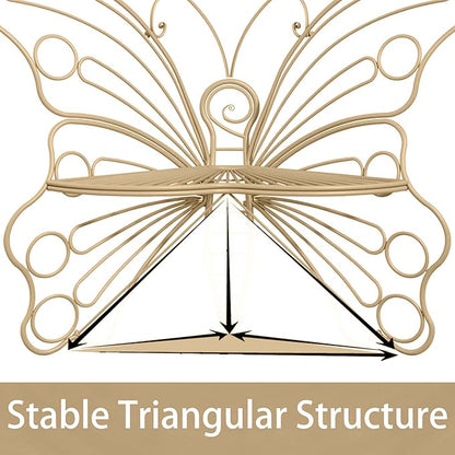 Pink Butterfly Benches Outdoors, Pretty Garden Bench & Cute Metal Outside Bench, Front Porch Benches Outdoor with Sturdy Frame for Lawn Yard Balcony (Brown)