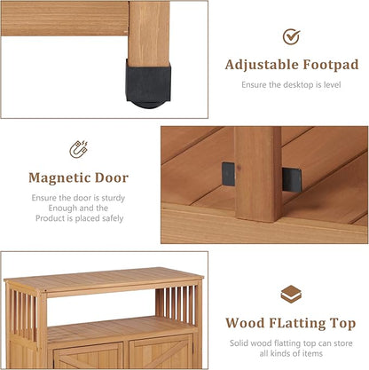 Mederlo Wooden Patio Bar Table Set with Storage, Buffet Cabinet Sideboard for Outdoor and Indoor