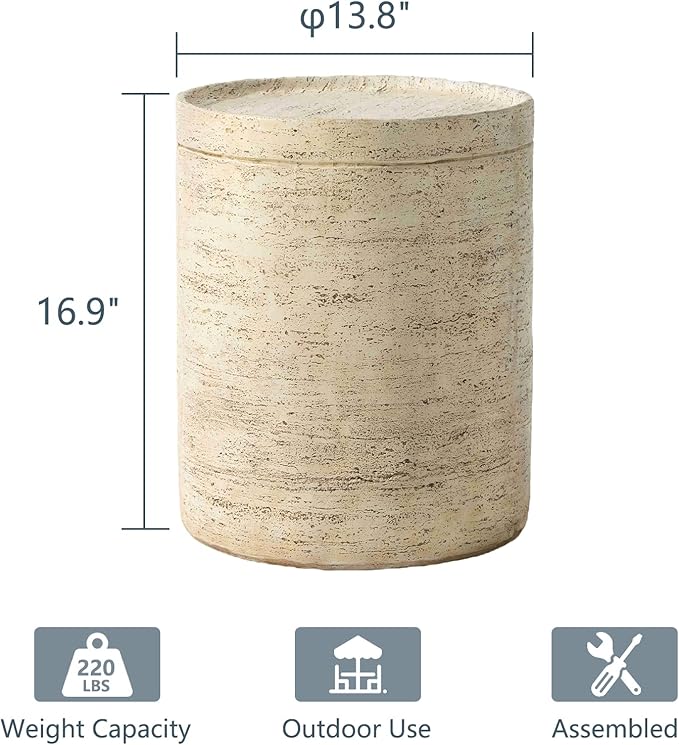 COSIEST 2 Pieces Outdoor Side Table, Set of 2 Cylinder Shaped MgO Patio End Table - Photo 3
