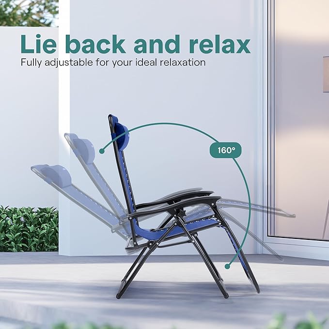 SereneLife Outdoor Zero Gravity Lounge Chair Set with Table – 2 Adjustable Recliners with Cup Holders, Headrest - Photo 3
