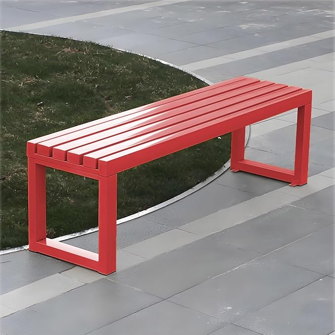Outdoor Metal Backless Bench,Colorful Garden Bench Slatted Seat,All-Weather Outdoor Park Benches for Backyard, Porch, Or Lawn(100cm/39.3inch, Red)