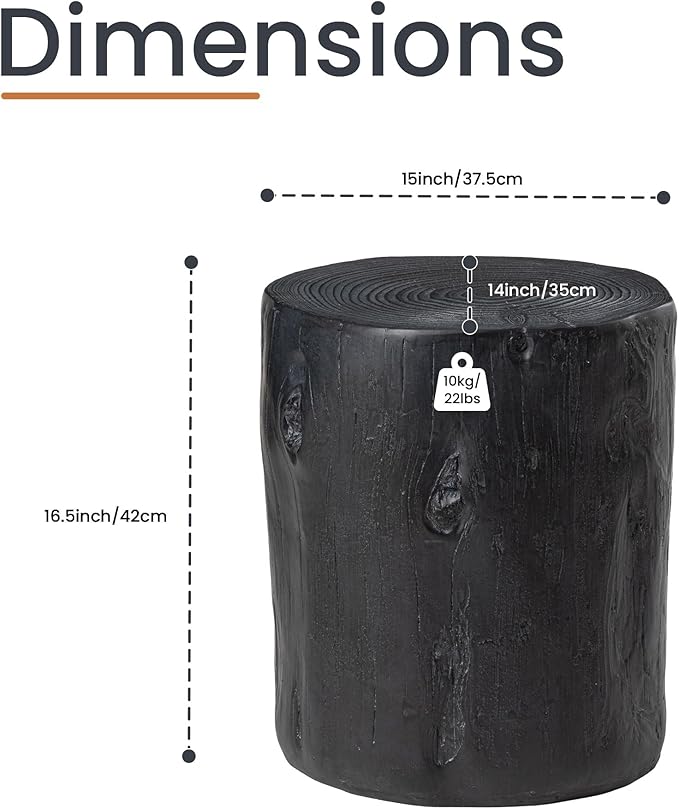 HOMPUS Concrete Outdoor Side Table, Tree Stump Modern Round Accent Table - Photo 2