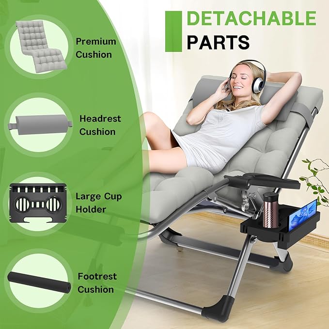 ZENPETIO Oversized Zero Gravity Chair, 33In XXL Zero Gravity Recliner Lounge Chair - Photo 4