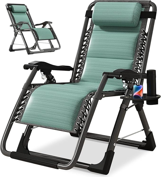NAIZEA Padded Zero Gravity Chair, Cooling Fabric Folding Outdoor Lounge Chairs - Photo 1
