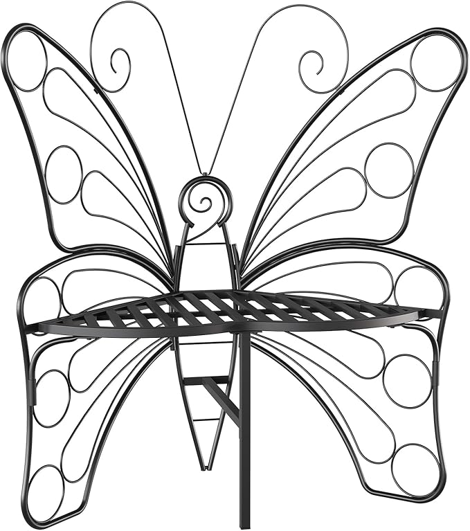 HavenlyYouth Butterfly Shaped Outdoor Bench, Black Garden Bench for Outdoor with Sturdy Stable Metal Frame - Photo 1