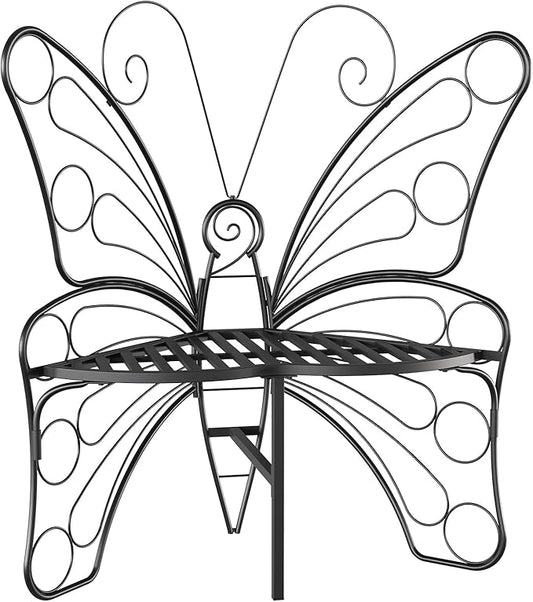 HavenlyYouth Butterfly Shaped Outdoor Bench, Black Garden Bench for Outdoor with Sturdy Stable Metal Frame, Butterfly Chair Butterfly Bench Outdoor for Garden, Yard, Balcony, Lawn (Black)