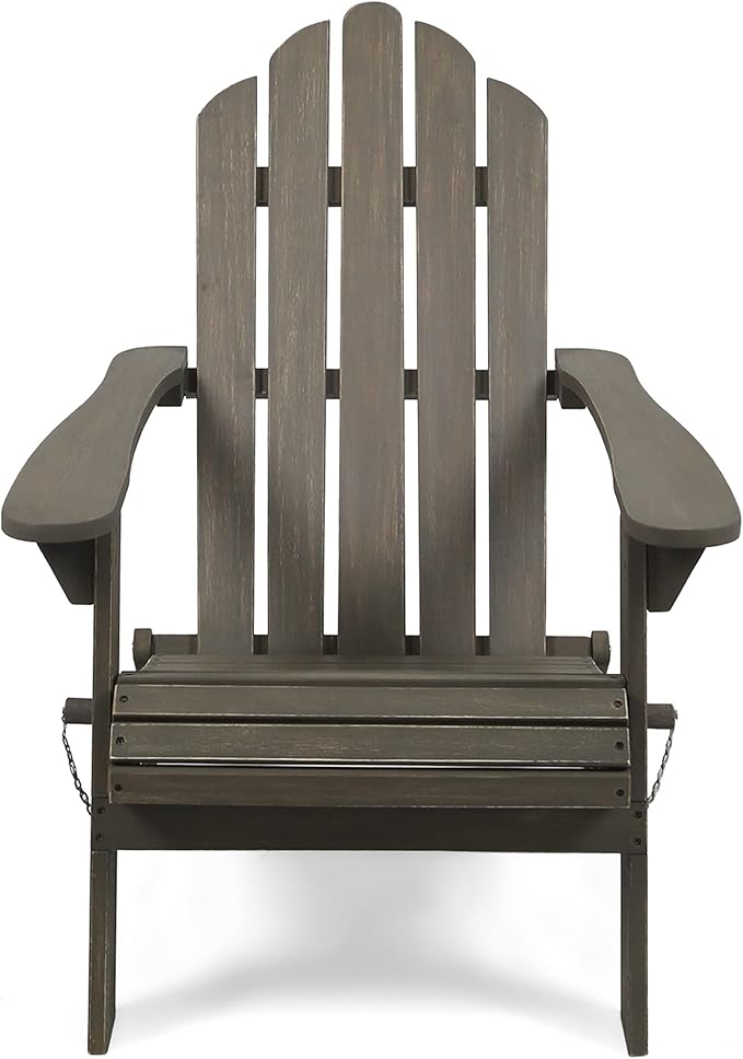 Christopher Knight Home Foldable Adirondack Chair Outdoor Acacia Wood Patio Chair with Slat Panel Design and Compact Folding Frame for Porch Backyard