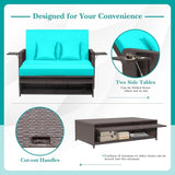 Nightcore Wicker Patio Outdoor Daybed, Outdoor Chaise Lounger w/ 4-Level Adjustable Backrest, Retractable Side Trays - Photo 8