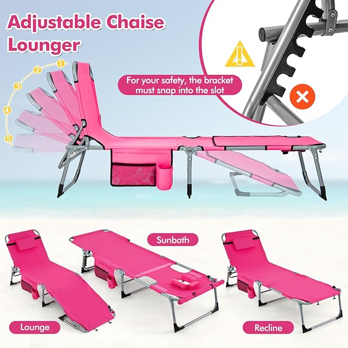 Tangkula Tanning Chair, Outdoor Folding Beach Lounge Chair with Face Hole, Adjustable Footrest, Removable Pillow - Photo 5