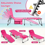 Tangkula Tanning Chair, Outdoor Folding Beach Lounge Chair with Face Hole, Adjustable Footrest, Removable Pillow - Photo 5