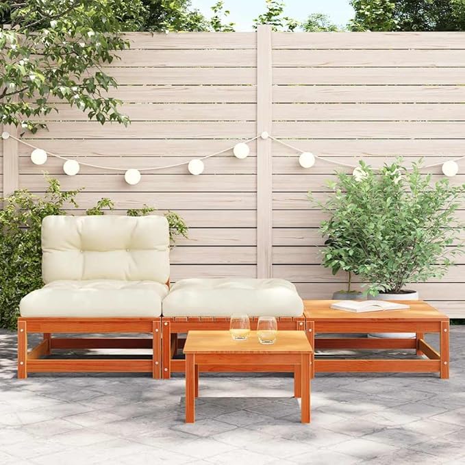 Modular Outdoor Sofa Set with Soft Cushions, Rustic Brown Pine Wood Garden Furniture for Balcony Terrace - Photo 3