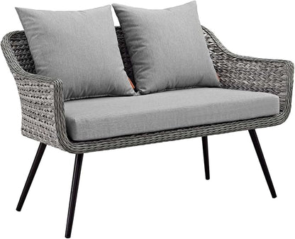 Modway EEI-3174-GRY-GRY-SET Endeavor 2 Piece Outdoor Patio Wicker Rattan Sectional Sofa Set, Gray
