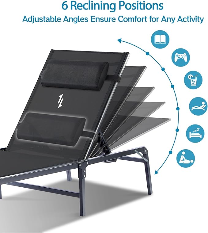 4 Pack Foldable Chaise Lounge Chair with Cup Holder - Photo 3