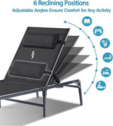 4 Pack Foldable Chaise Lounge Chair with Cup Holder - Photo 3