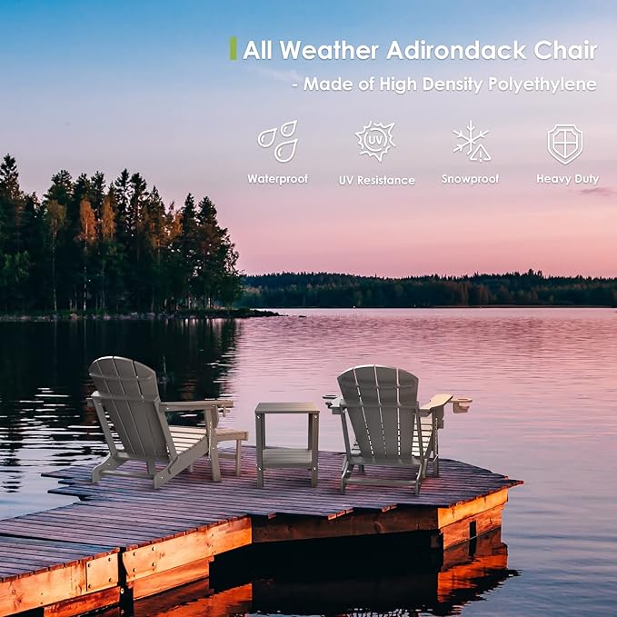 GREENVINES Adirondack-Chairs-with-Ottoman | Set of 4 | Folding | Retractable-Footrest | HDPE Plastic - Photo 5