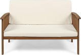 Christopher Knight Home Grace Outdoor Acacia Wood Loveseat, Brown Patina Finish and Cream - Photo 3