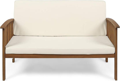 Christopher Knight Home Grace Outdoor Acacia Wood Loveseat, Brown Patina Finish and Cream