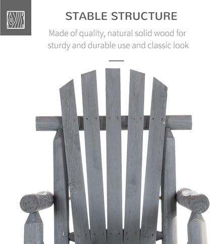 Outsunny Outdoor Wooden Rocking Chair, Single-Person Adirondack Rocking Patio Chair with Rustic High Back, Slatted Seat and Backrest for Indoor, Backyard, Garden, Dark Gray