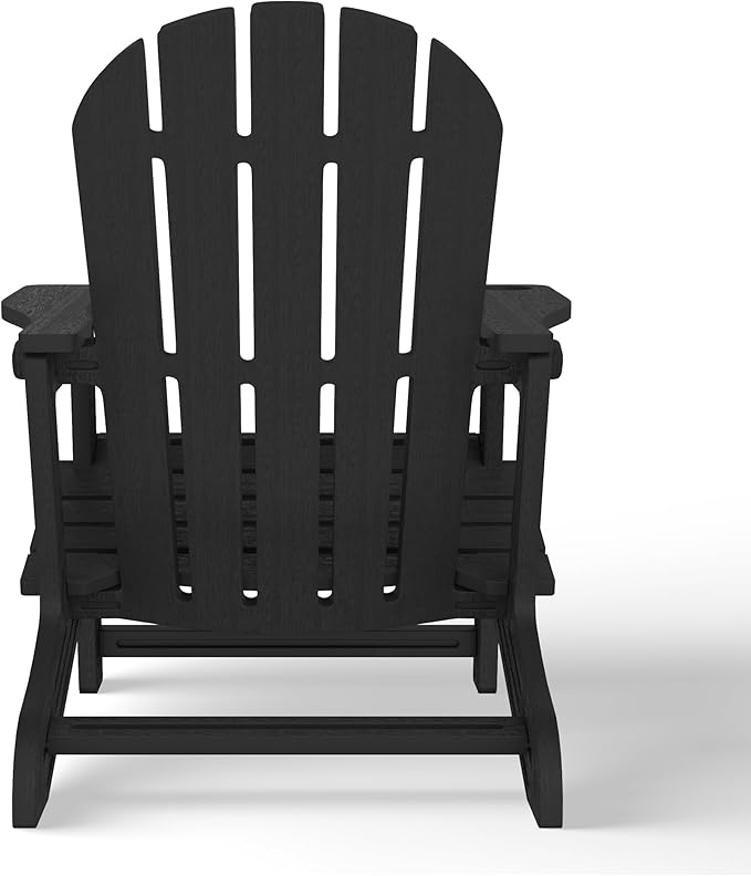 Costaelm Tool-Free Assembly Outdoor Patio HDPE Plastic Adirondack Chair with Cup Holder, Black